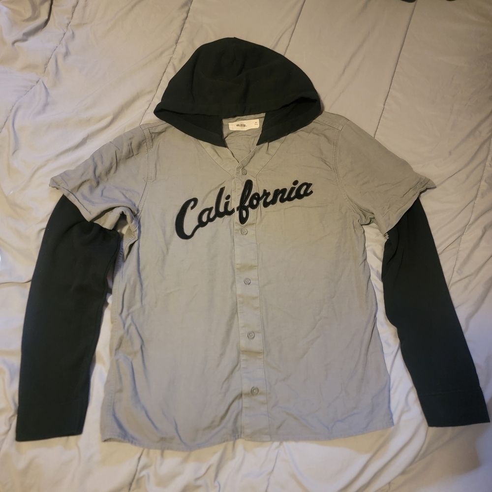 Hollister relaxed hooded baseball shirt